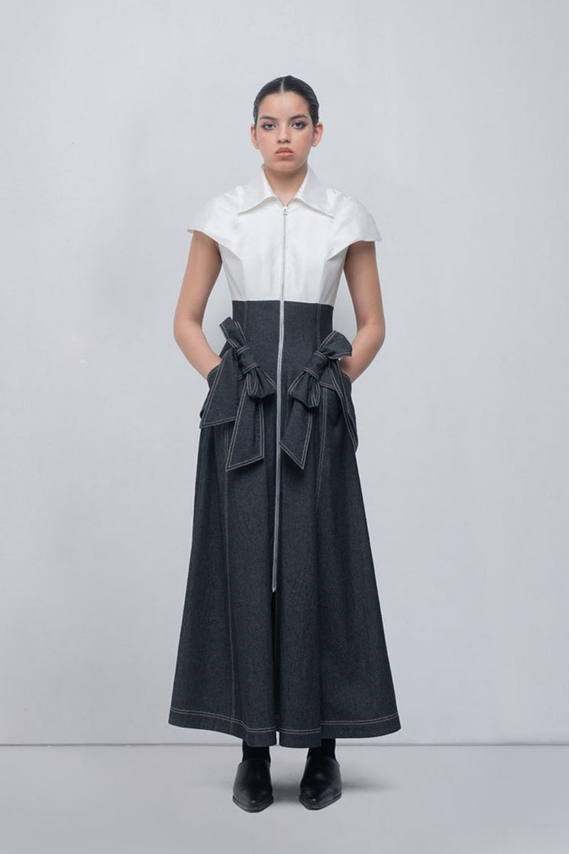 Donya Dress viscose by Leh Studios in ivory, grey for women in Singapore