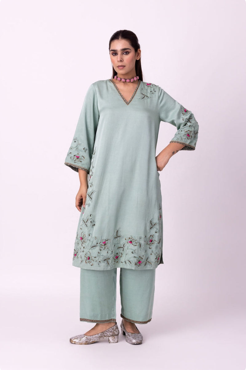 Qasr Kurta linen blend kurta/kurta set by Shades of India in blue for women in Singapore