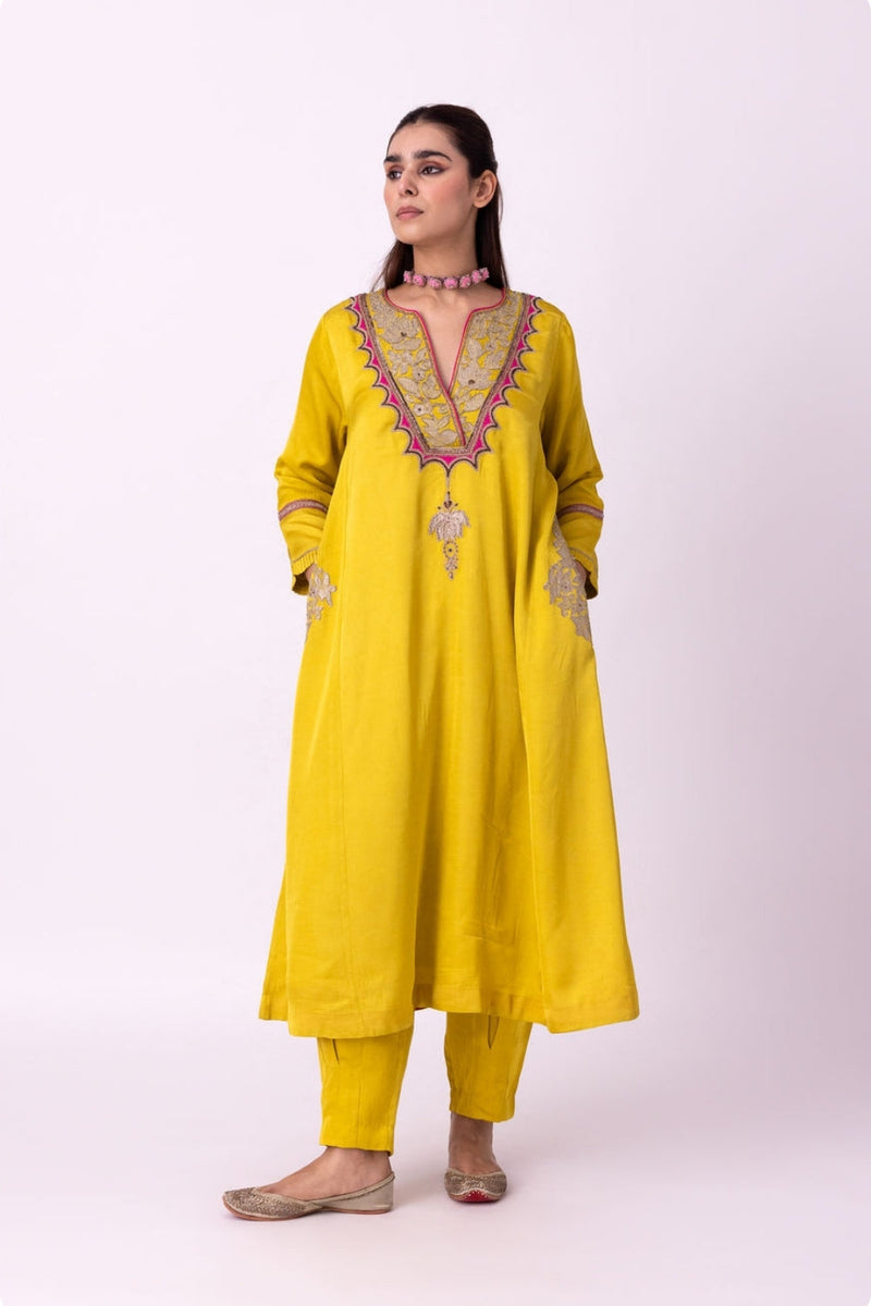Peshwaz Kurta linen blend kurta/kurta set by Shades of India in yellow for women in Singapore