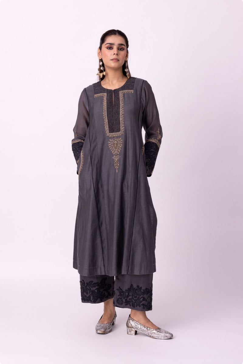 Nefert Kurta chanderi kurta/kurta set by Shades of India in charcoal for women in Singapore