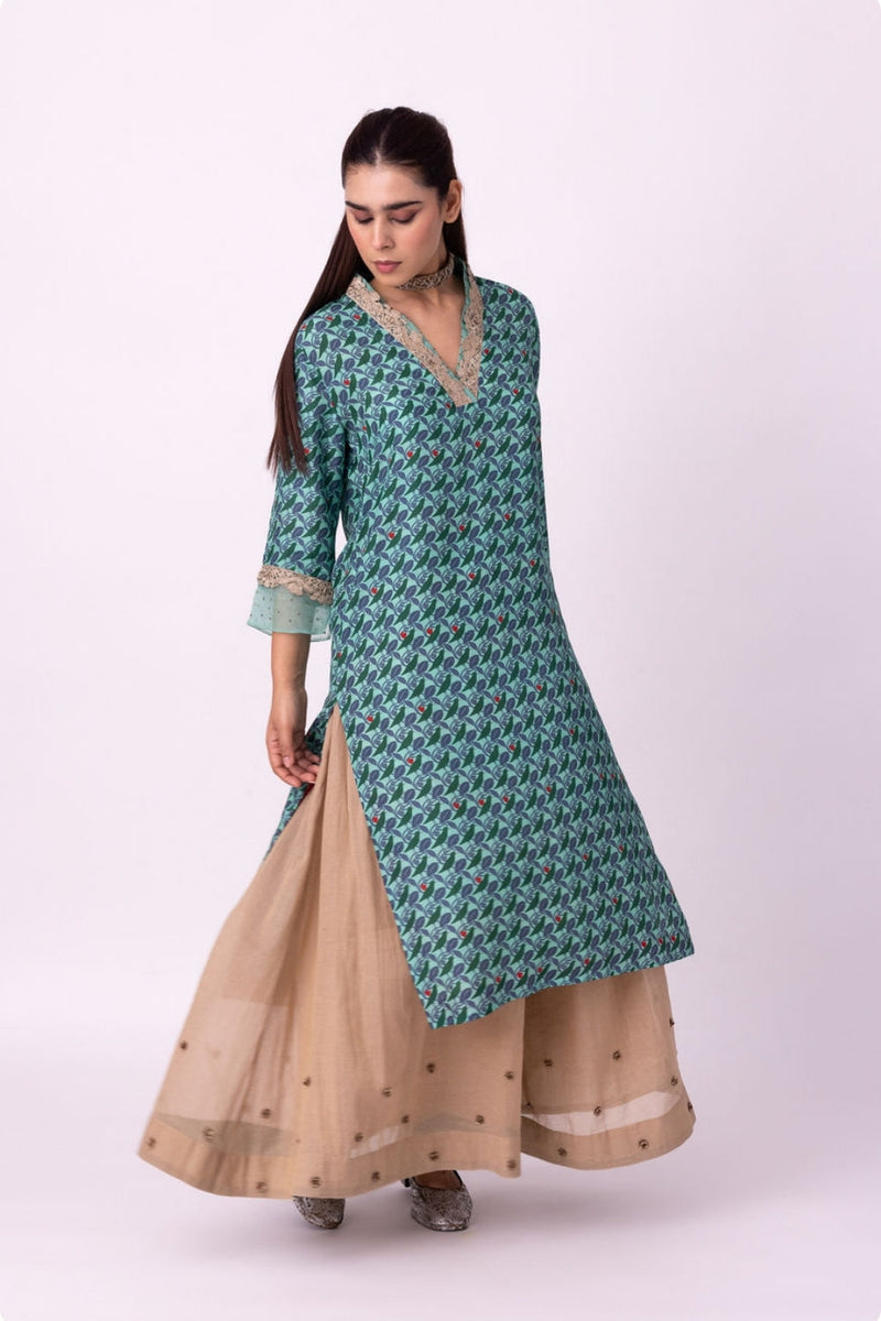 Karunya Kurta silk kurta/kurta set by Shades of India in turqouise/red for women in Singapore