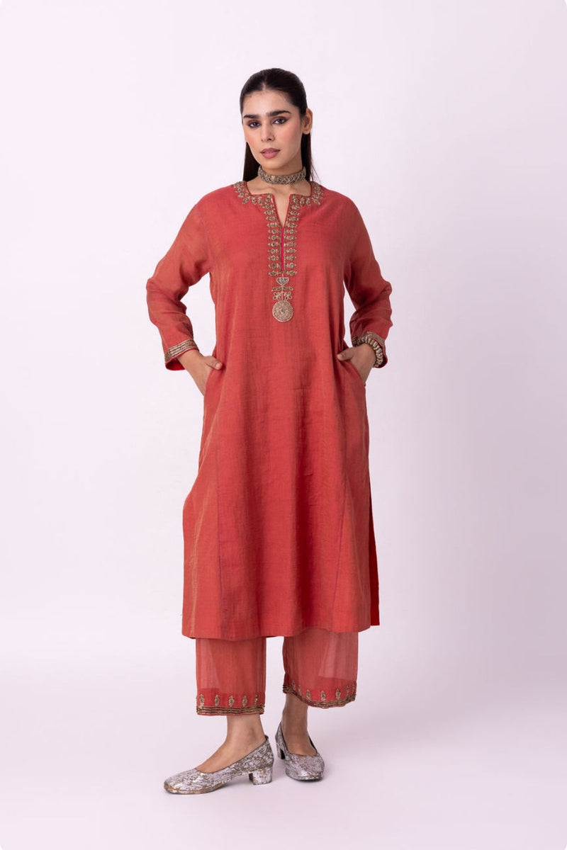 Kaasni Kurta tissue kurta/kurta set by Shades of India in red for women in Singapore