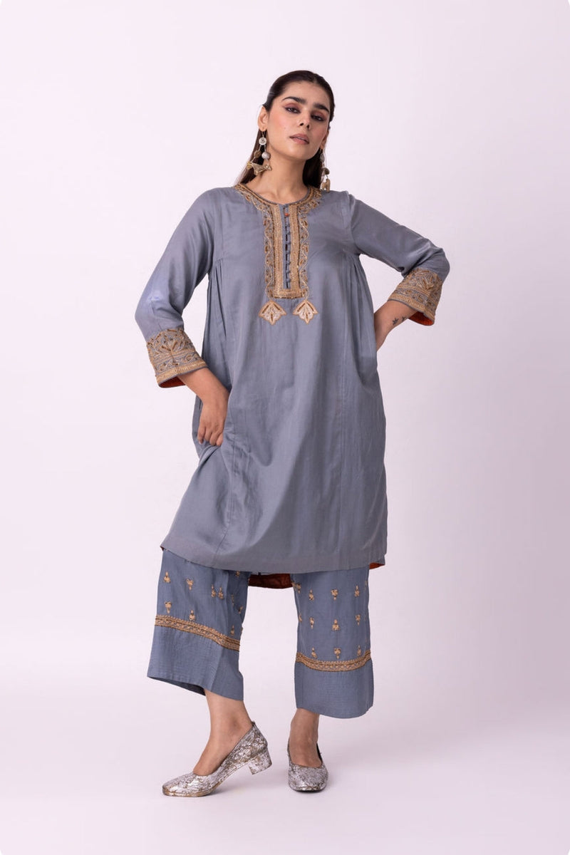 Jhaga Kurta silk cotton satin kurta/kurta set by Shades of India in blue for women in Singapore
