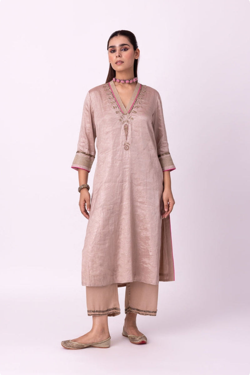 Indela Kurta tissue kurta/kurta set by Shades of India in nude for women in Singapore