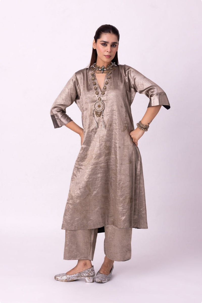 Dureena Kurta tissue kurta/kurta set by Shades of India in yellow for women in Singapore