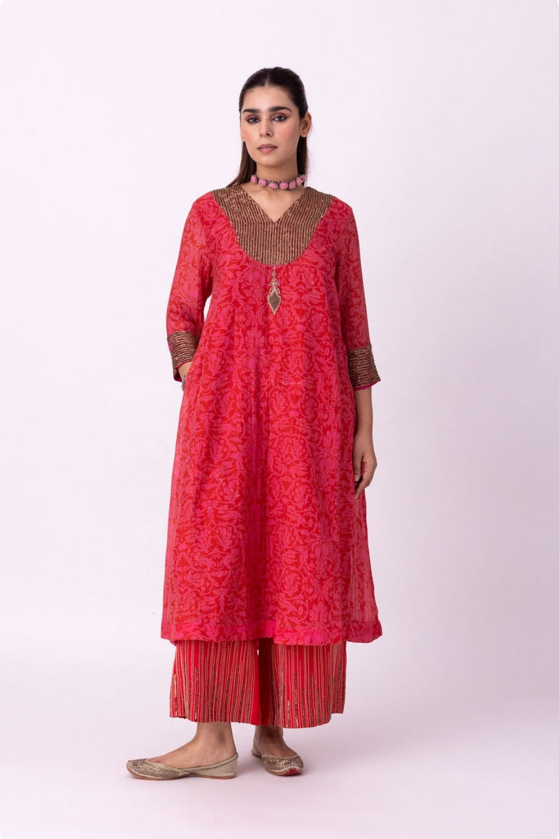 Anga Kurta chanderi kurta/kurta set by Shades of India in red/pink for women in Singapore