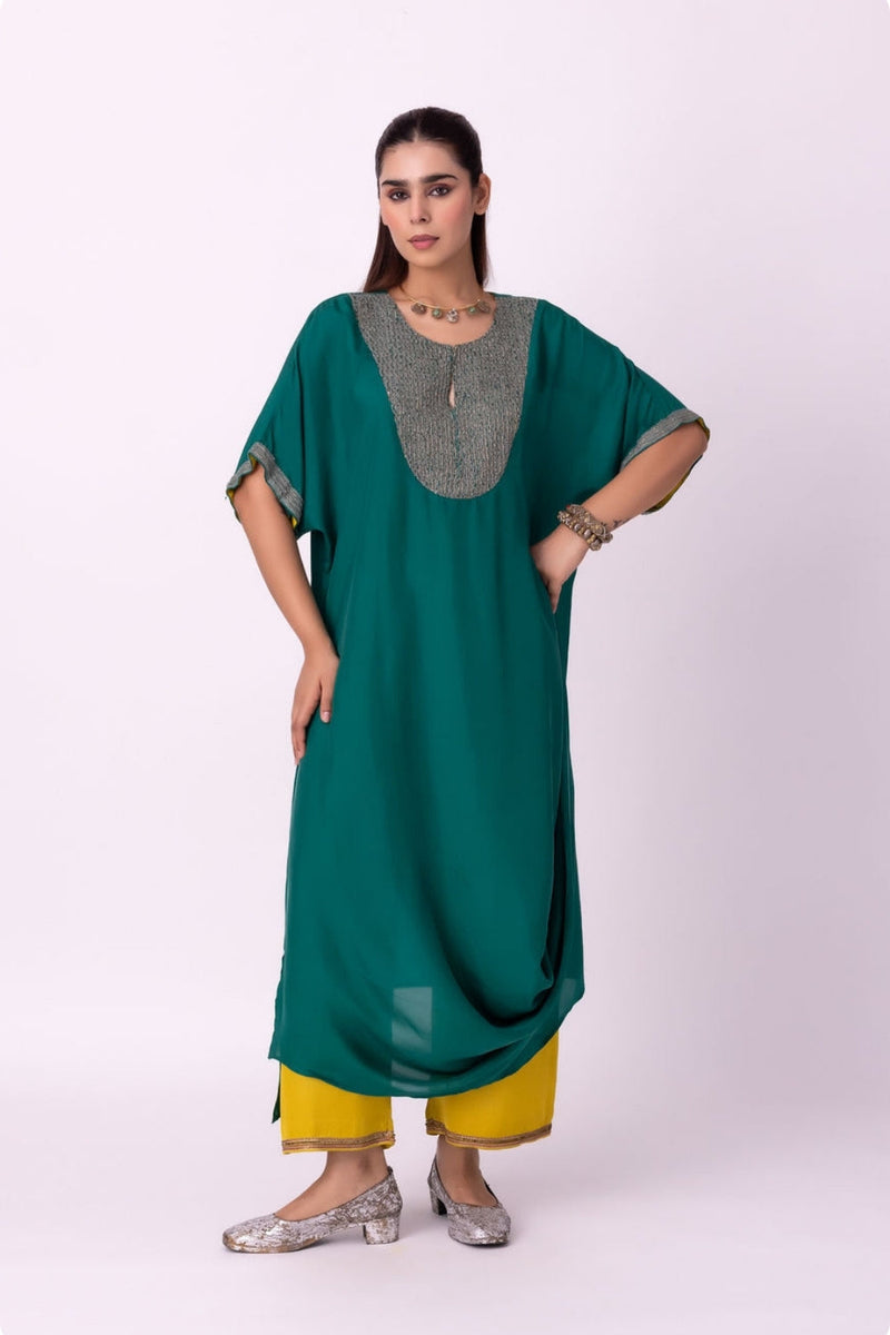 Aayat Kaftan silk indo-western by Shades of India in green for women in Singapore