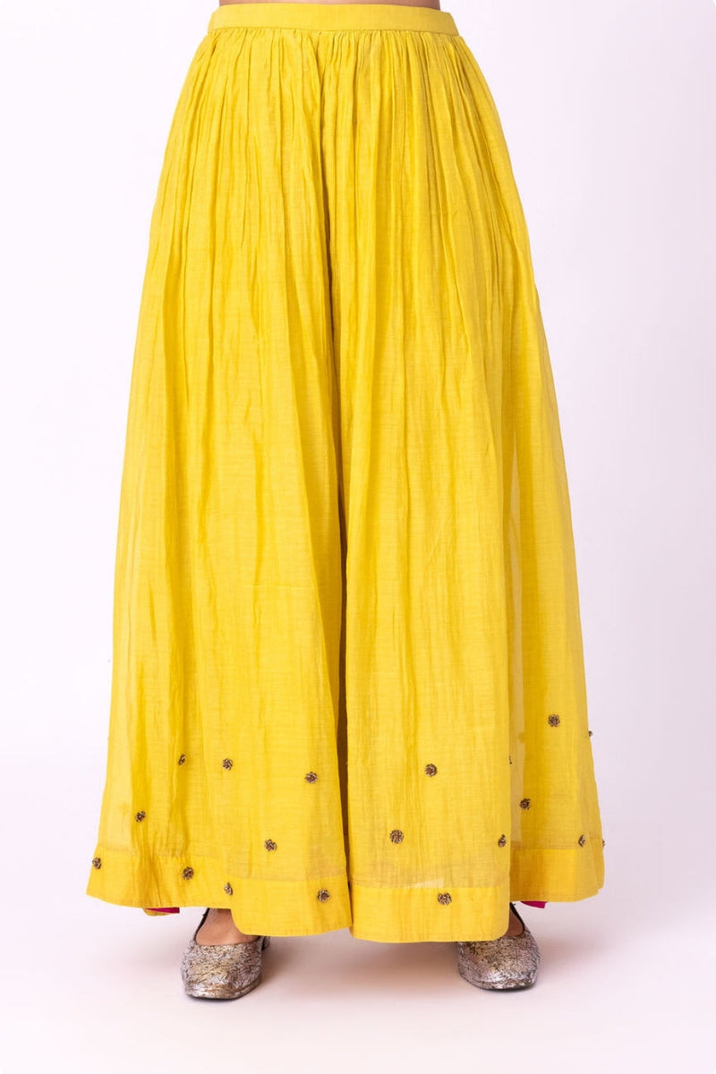 Dildaar Sharara chanderi pyjama/salwar by Shades of India in yellow for women in Singapore