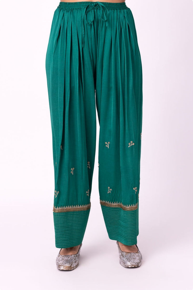 Nazneen Salwar linen blend pyjama/salwar by Shades of India in green for women in Singapore