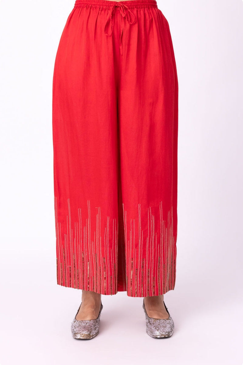 Yakta Pyjama silk cotton satin pyjama/salwar by Shades of India in red for women in Singapore