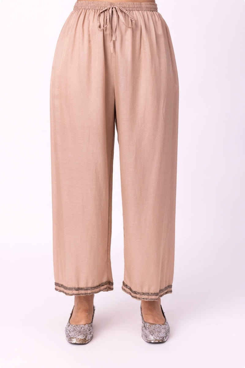 Surkh Pyjama silk cotton satin pyjama/salwar by Shades of India in nude for women in Singapore