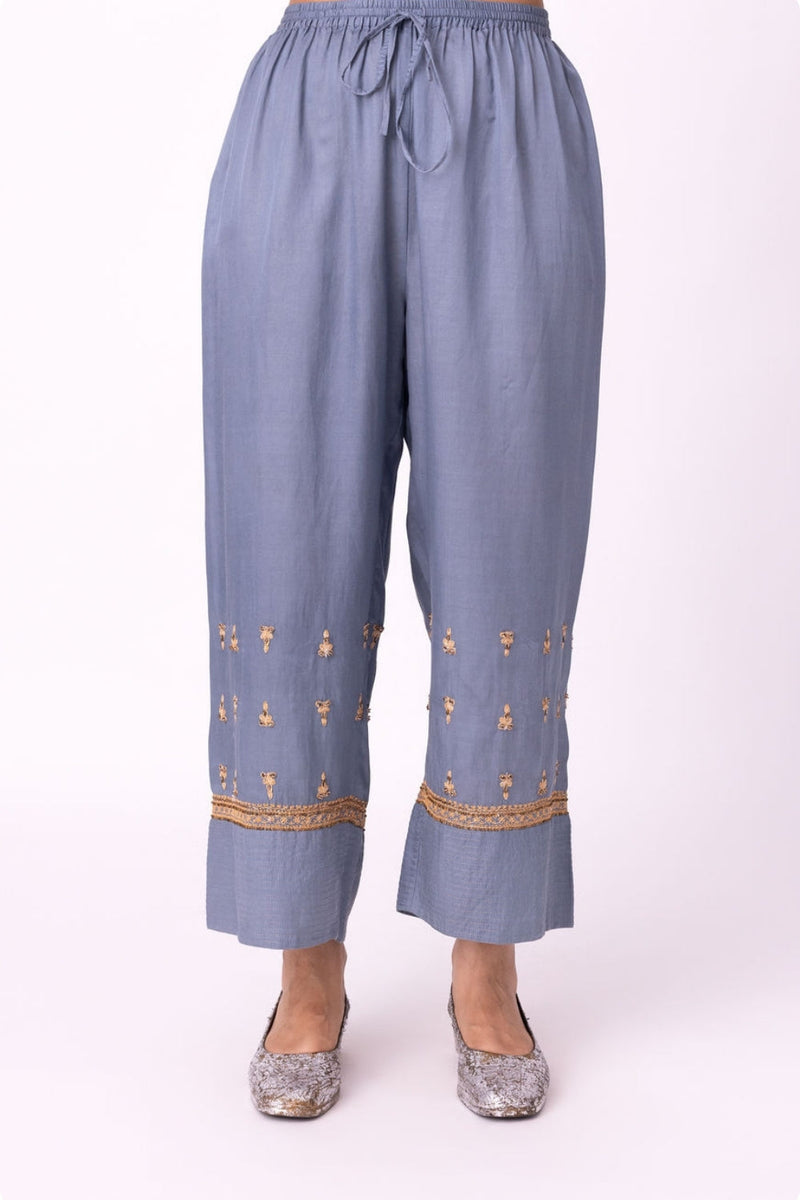 Vajani Pyjama silk cotton satin pyjama/salwar by Shades of India in blue for women in Singapore