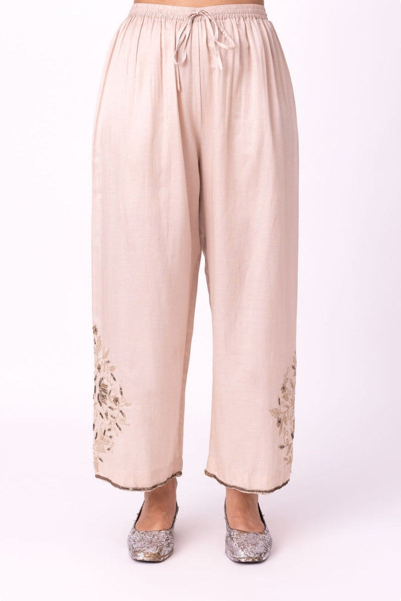 Mehrun Pyjama silk cotton satin pyjama/salwar by Shades of India in beige for women in Singapore