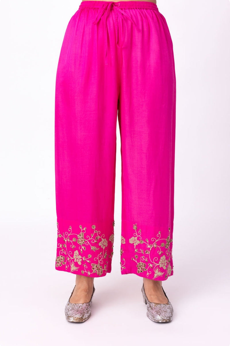 Izar Pyjama silk cotton satin pyjama/salwar by Shades of India in pink for women in Singapore