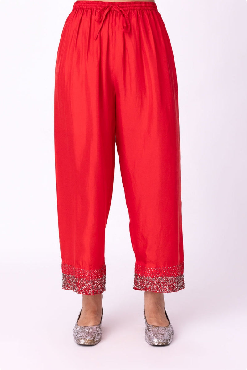 Ambara Pyjama silk pyjama/salwar by Shades of India in red for women in Singapore