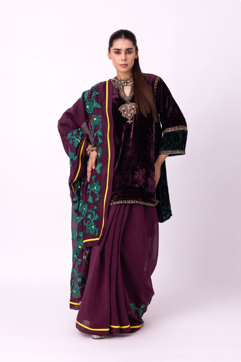 Aabha Saree chanderi weave saree by Shades of India in wine for women in Singapore