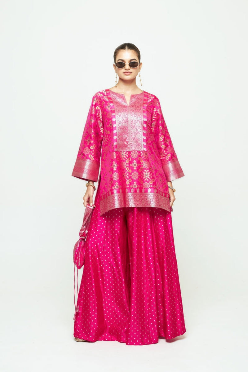 Meena Pink Kurta Sharara Set silk kurta/kurta set by SOBARIKO in pink for women in Singapore
