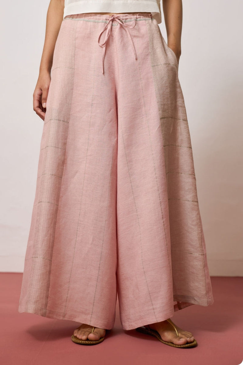 Sera Wide-Leg Metallic Linen Pants-Pink linen pant/trousers by Manan in pink for women in Singapore