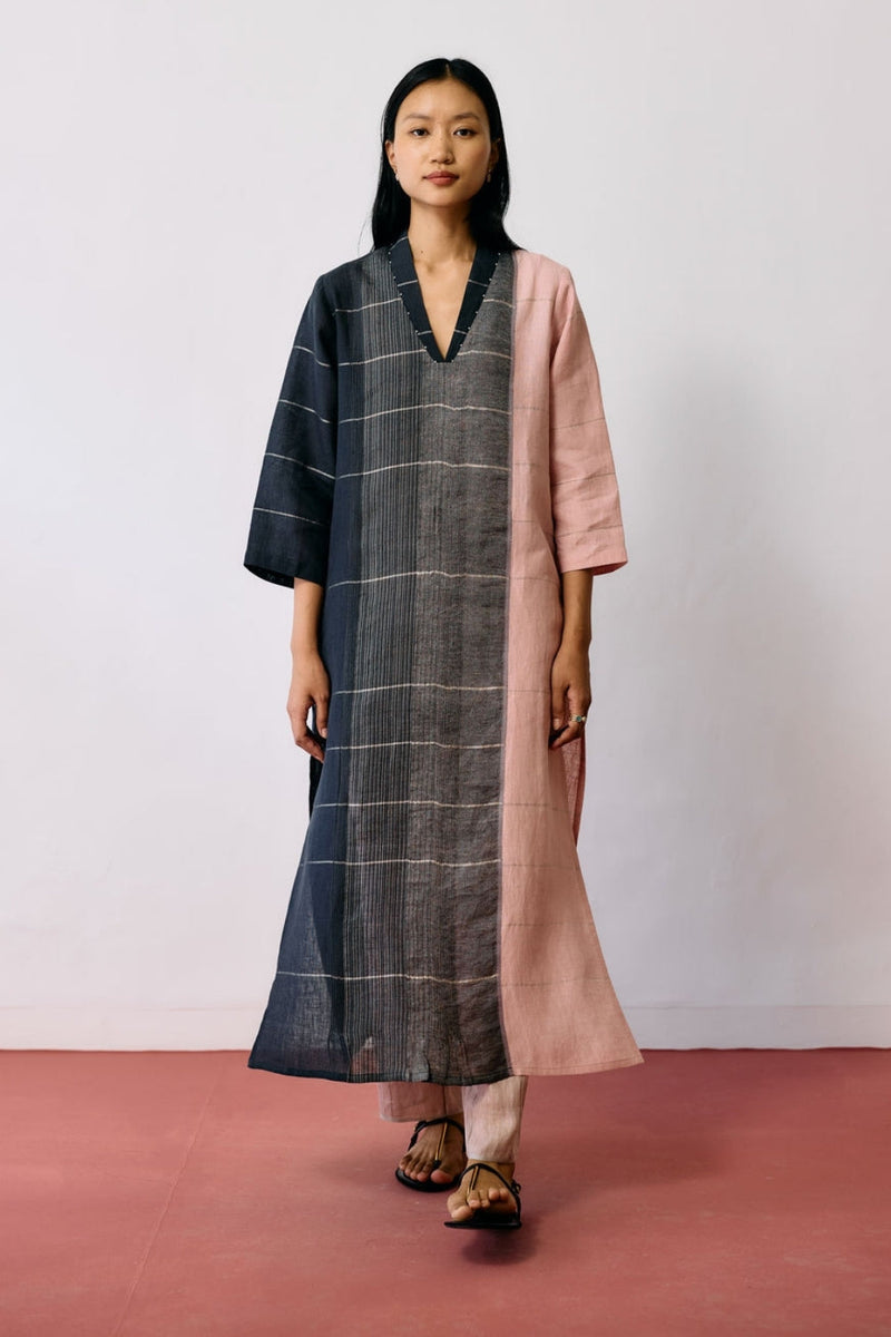 Zanera Patchwork Pintuck Kurta linen kurta/kurta set by Manan in black for women in Singapore