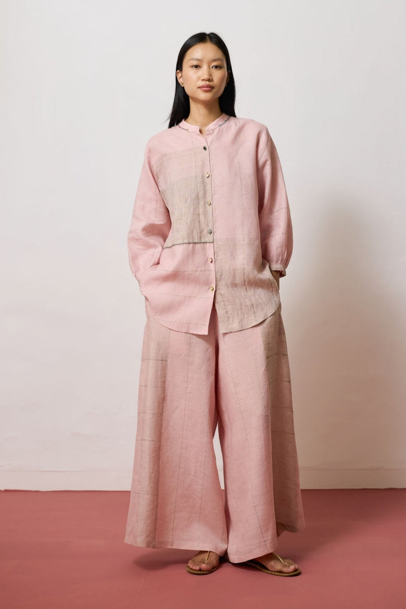 Rin Metallic Linen Co-ord-Pink linen co-ord set by Manan in pink for women in Singapore