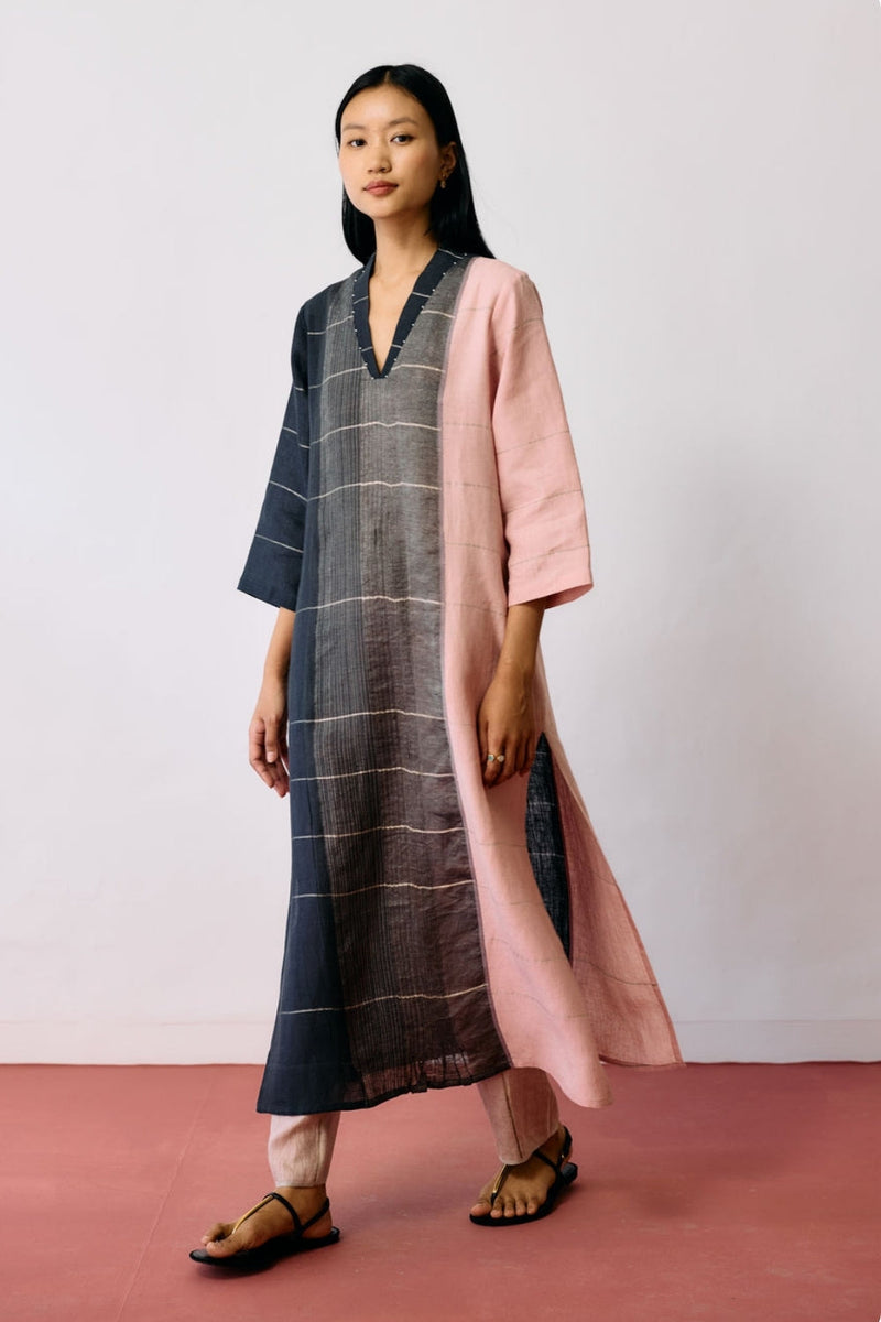 Zanera Patchwork Pintuck Kurta Set linen kurta/kurta set by Manan in black for women in Singapore