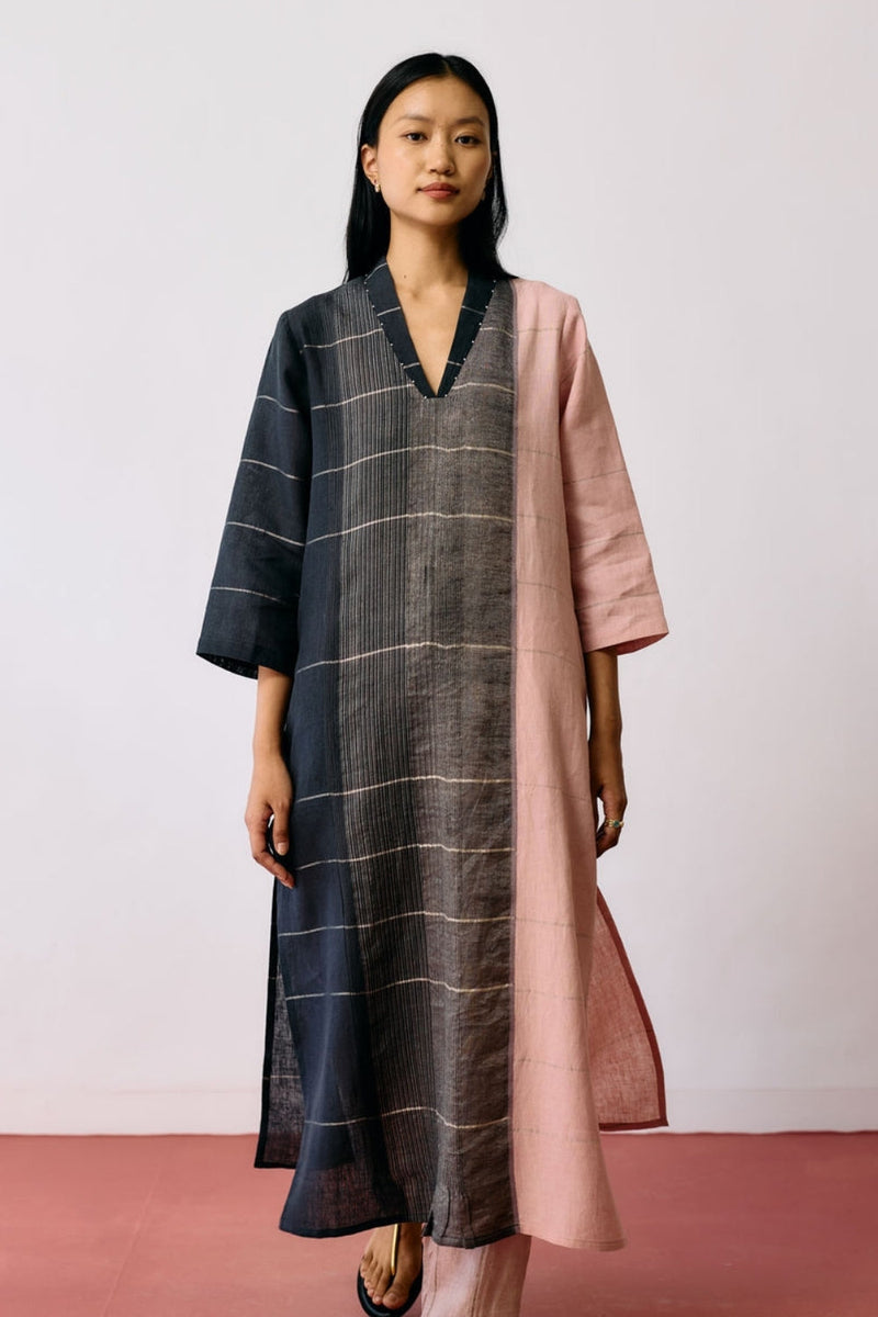 Zanera Patchwork Pintuck Kurta linen kurta/kurta set by Manan in black for women in Singapore