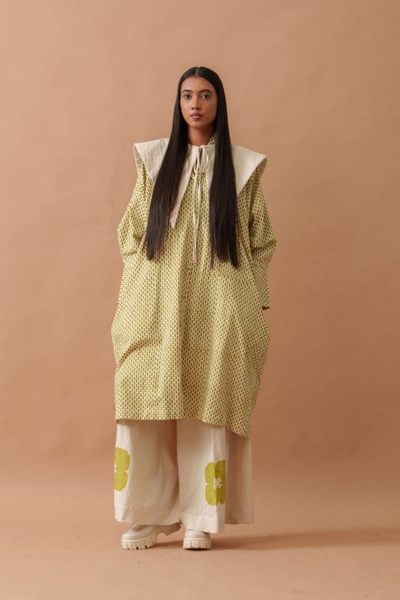 Iris Dress handwoven cotton dress by Stoique in natural, green for women in Singapore