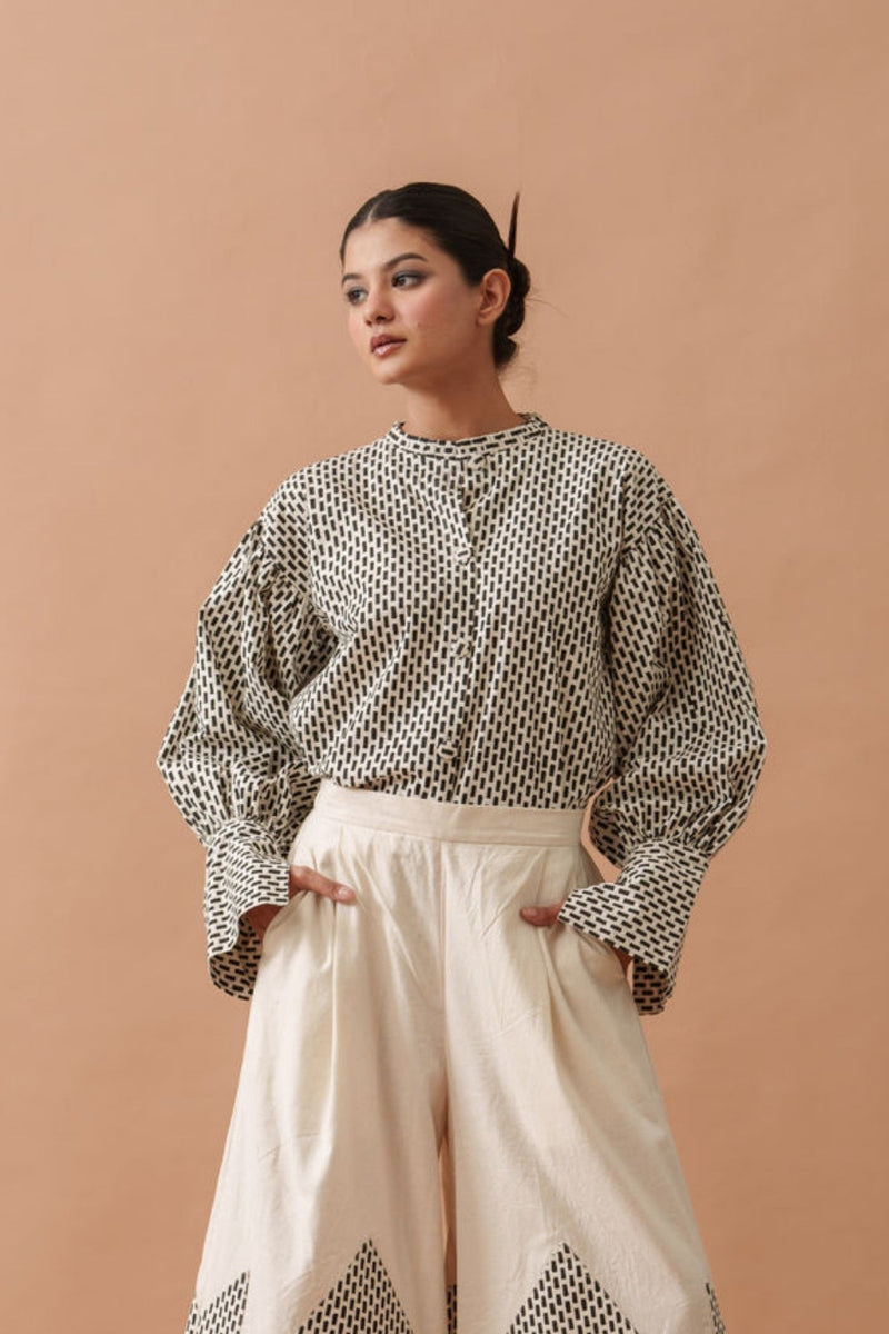 Lotus Top handwoven cotton top/shirt by Stoique in natural, black for women in Singapore