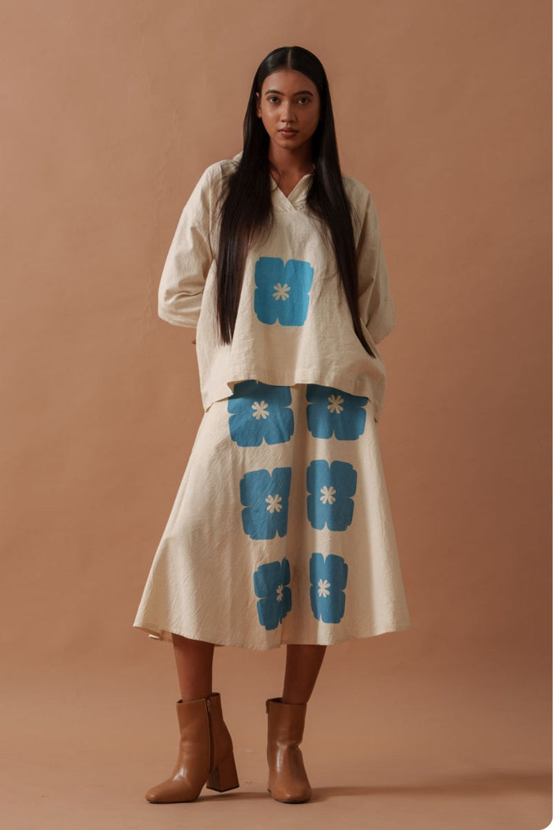 Marigold Top handwoven cotton top/shirt by Stoique in natural, blue for women in Singapore