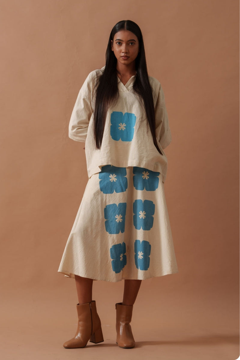 Marigold Skirt handwoven cotton skirt by Stoique in natural, blue for women in Singapore
