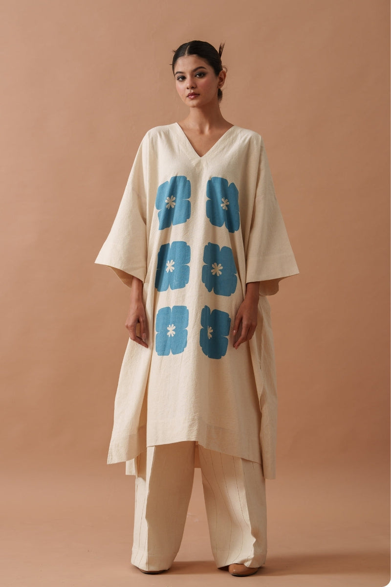 Marigold Tunic handwoven cotton top/shirt by Stoique in natural, blue for women in Singapore
