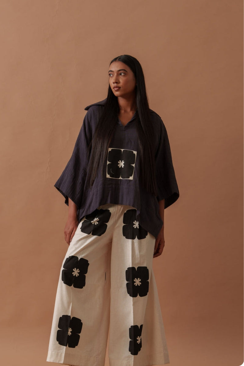 Monk Top crushed cotton top/shirt by Stoique in ivory, black for women in Singapore