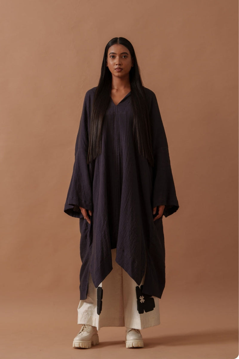 Monk Tunic crushed cotton top/shirt by Stoique in vory, black for women in Singapore