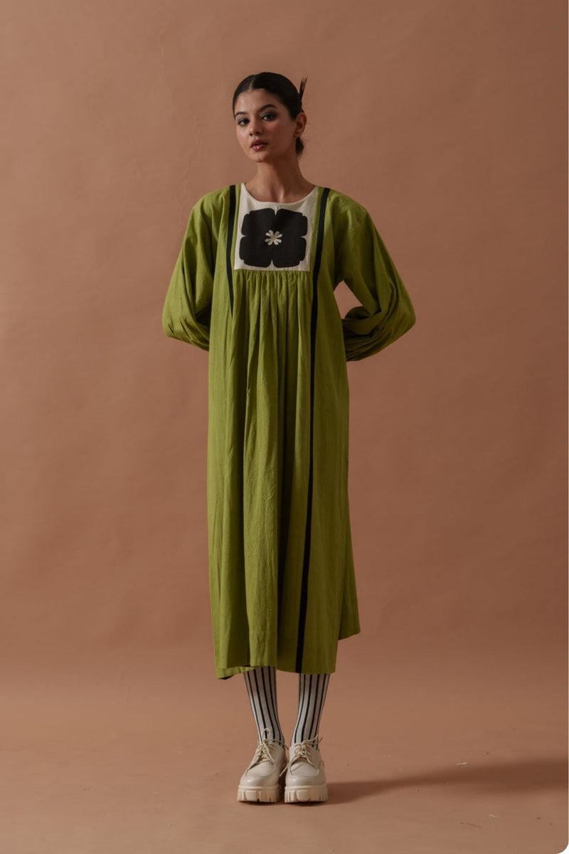 Primrose Dress handwoven cotton dress by Stoique in green, black for women in Singapore