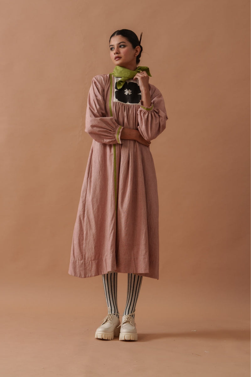 Primrose Dress Pink handwoven cotton dress by Stoique in pink, green for women in Singapore