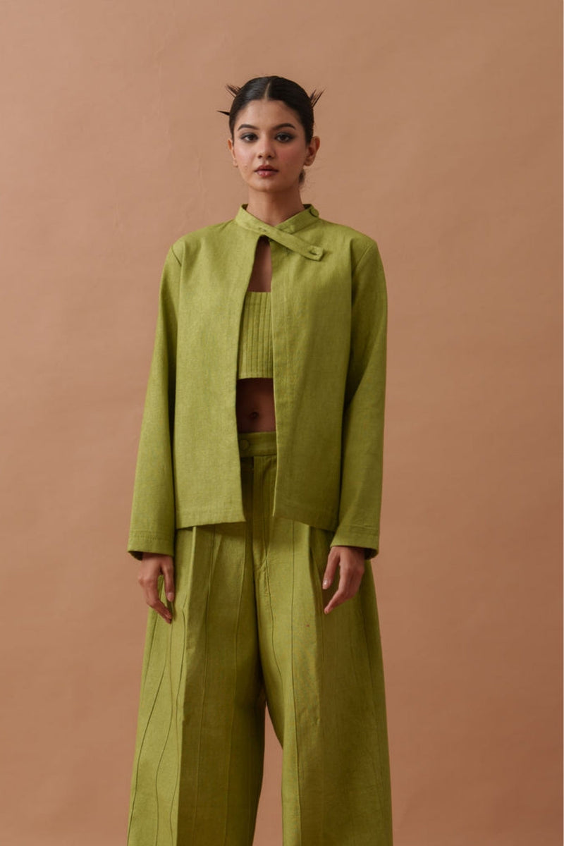 Sunflower Jacket handwoven cotton jacket/overlay by Stoique in green for women in Singapore