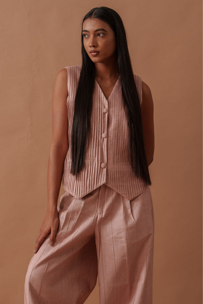 Sunflower Vest Pink handwoven cotton top/shirt by Stoique in pink for women in Singapore