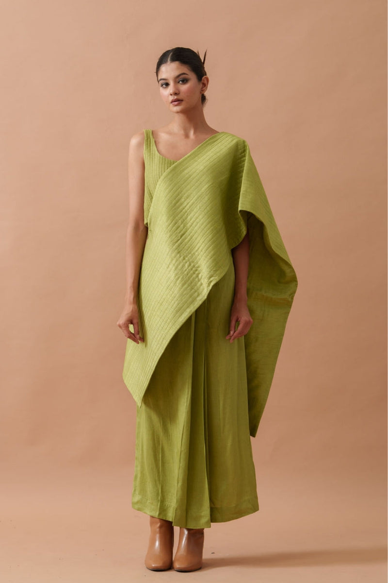 Tulip Silk Dress mysore silk dress by Stoique in green for women in Singapore