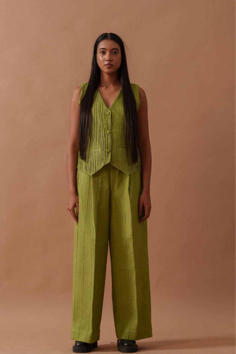Sunflower Pants handwoven cotton pant/trouser by Stoique in green for women in Singapore