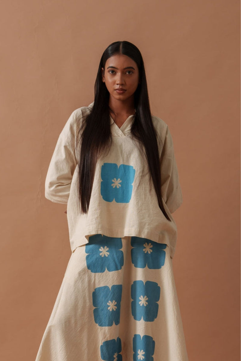 Marigold Skirt handwoven cotton skirt by Stoique in natural, blue for women in Singapore