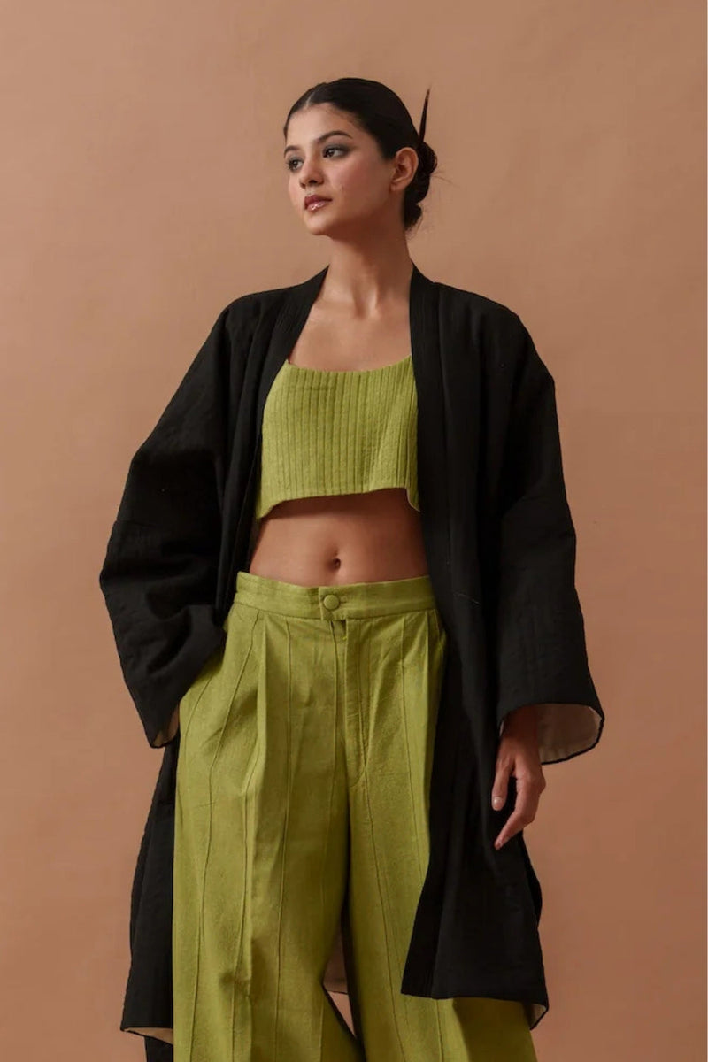Sunflower Top handwoven cotton top/shirt by Stoique in green for women in Singapore