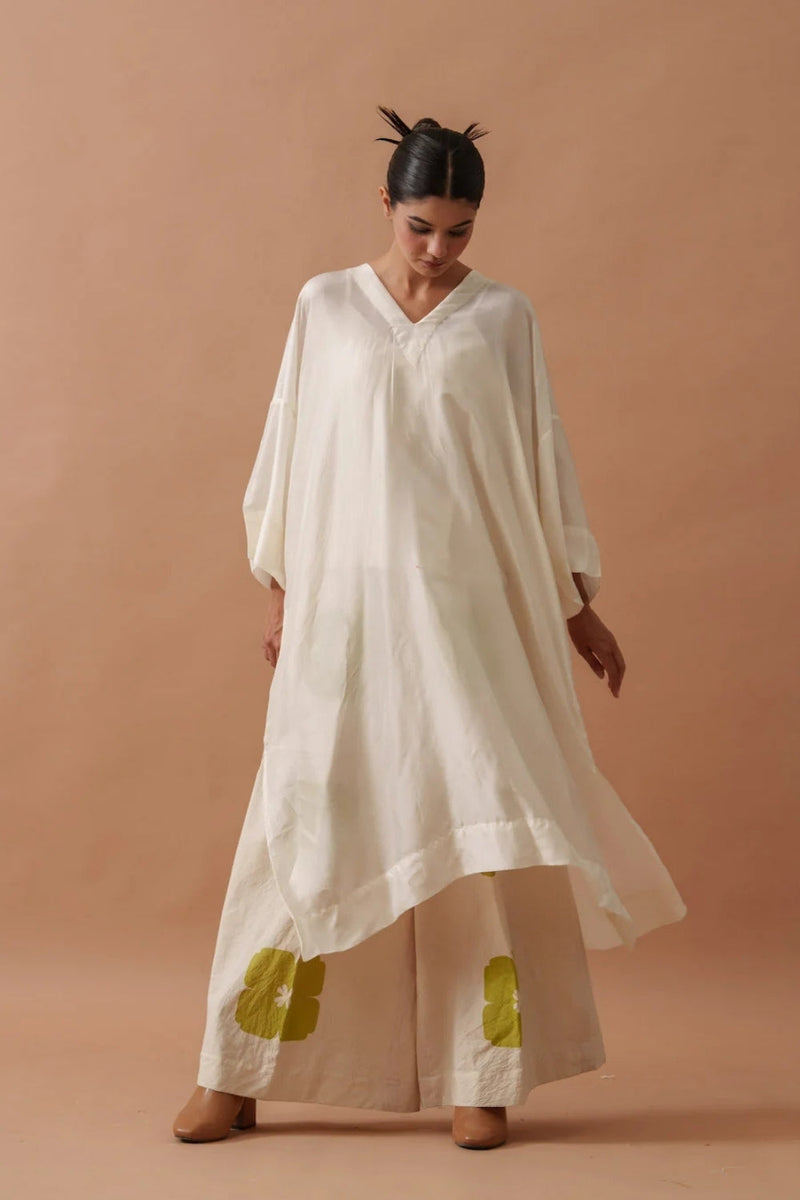 ButterCup Tunic upada silk top/shirt by Stoique in ivory, green for women in Singapore