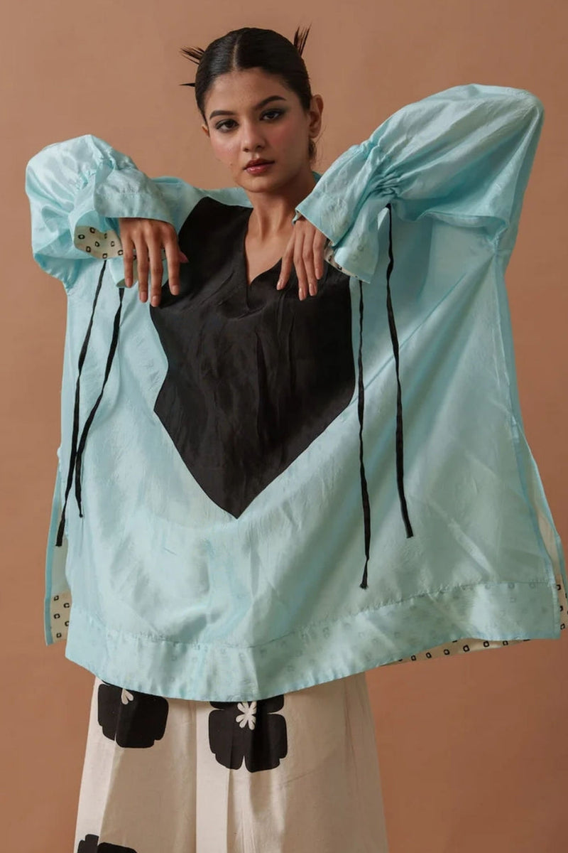 Blush Top upada silk top/shirt by Stoique in blue, black for women in Singapore