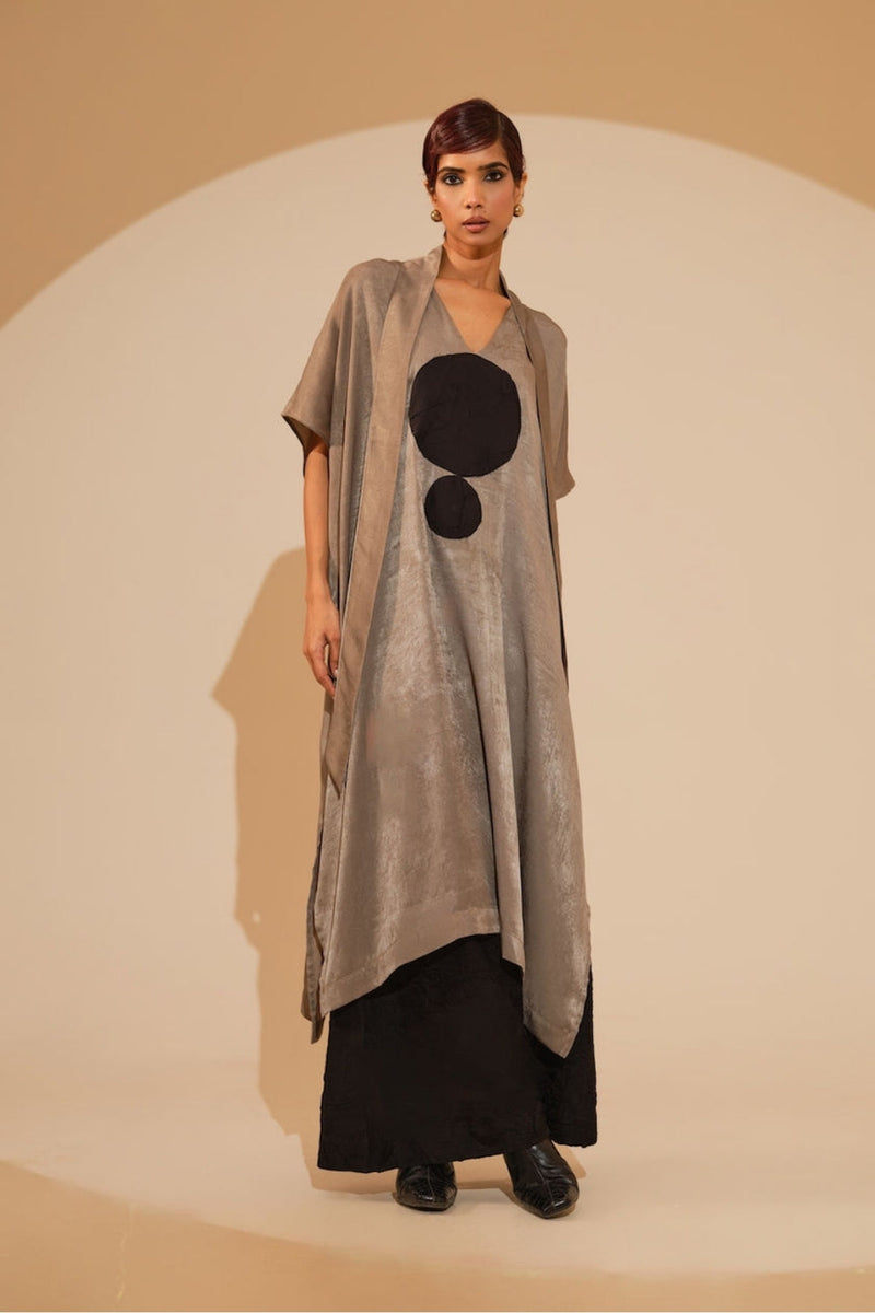Days Tunic-Grey + Black velvet silk tunics/kaftan by Stoique in grey, black for women in Singapore