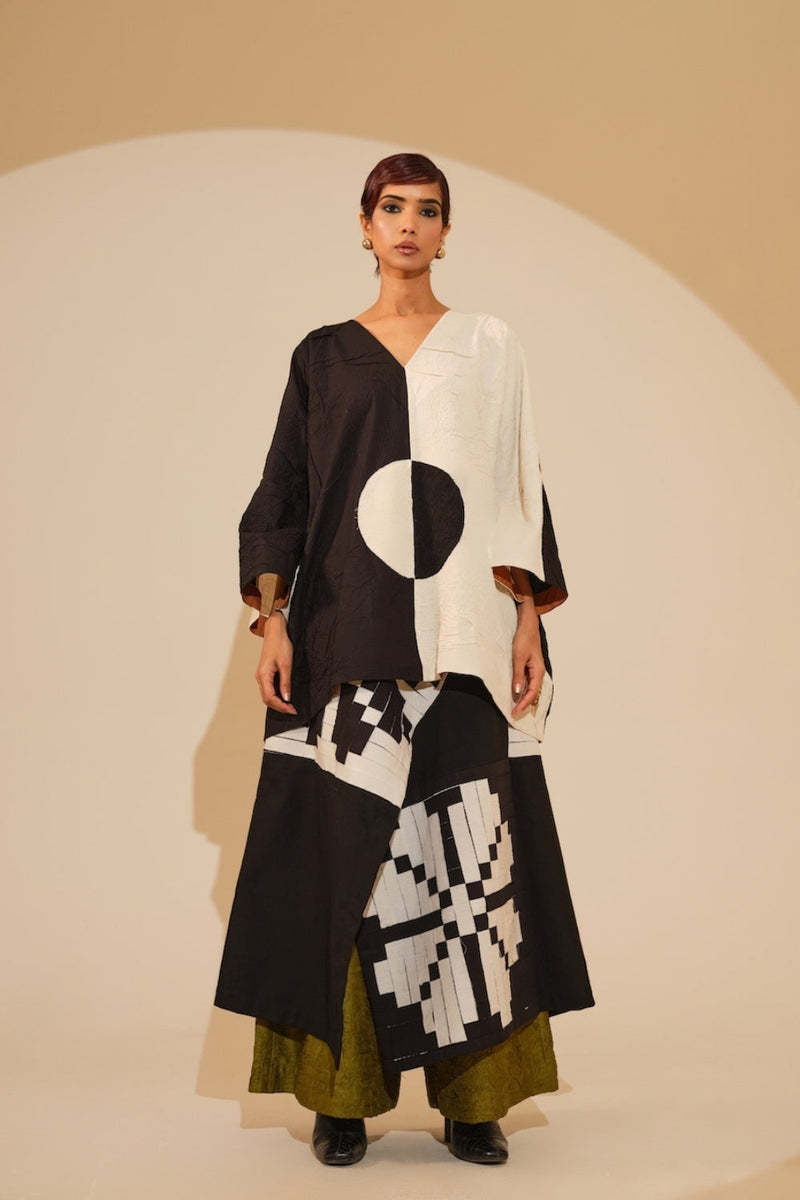 Ember Skirt-Black + Natural crushed cotton skirt by Stoique in black, natural for women in Singapore