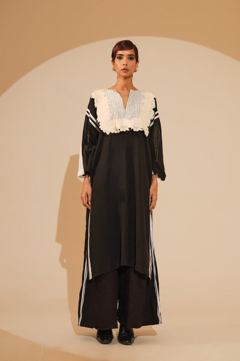 Fern Pants-Black + Natural crushed cotton pant/trouser by Stoique in black, natural for women in Singapore