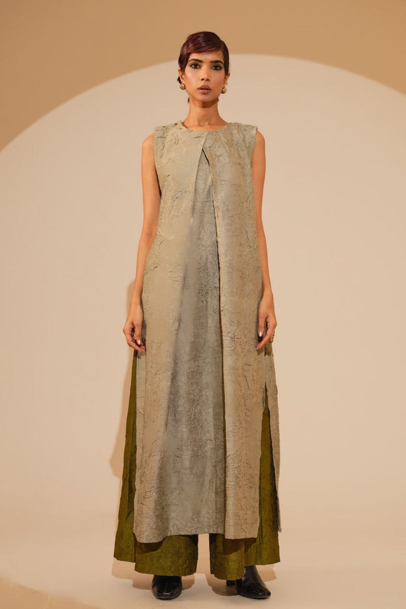 Flip Tunic-Taupe crushed silk tunics/kaftan by Stoique in taupe for women in Singapore