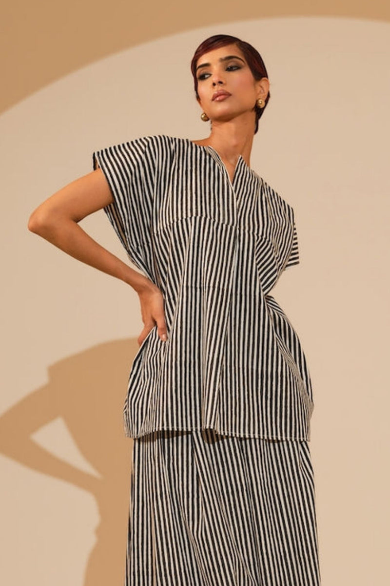 Gale Top-Natural + Black handwoven cotton top/shirt by Stoique in natural, black for women in Singapore