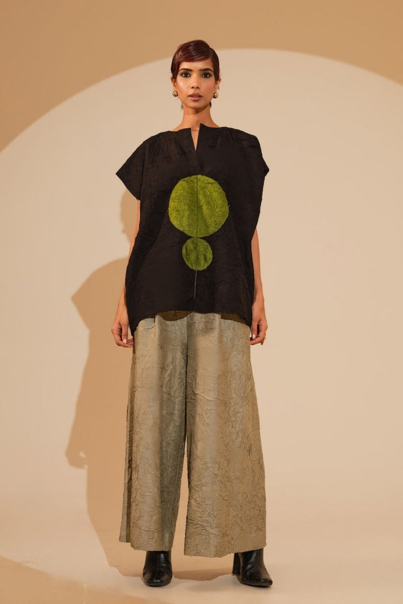 Lane Top-Black + JAde crushed silk top/shirt by Stoique in black, jade for women in Singapore