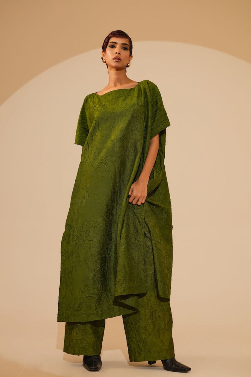Root Pants-Jade Green crushed silk pant/trouser by Stoique in green for women in Singapore